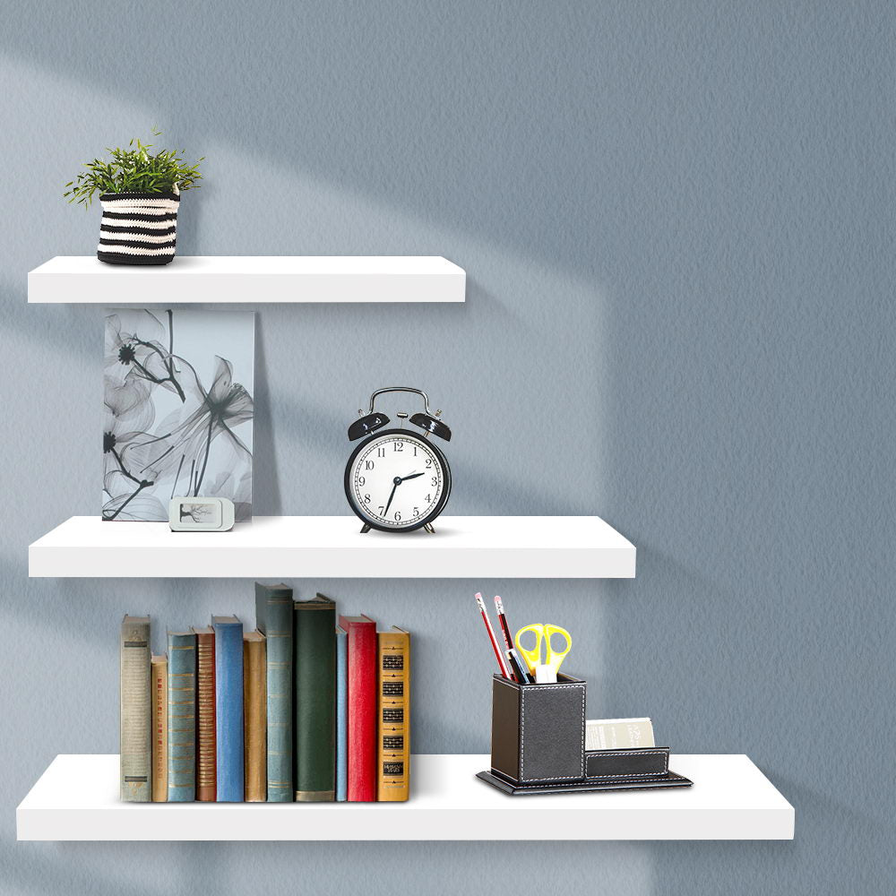 3 Piece Floating Wall Mounted Shelves - White Homecoze