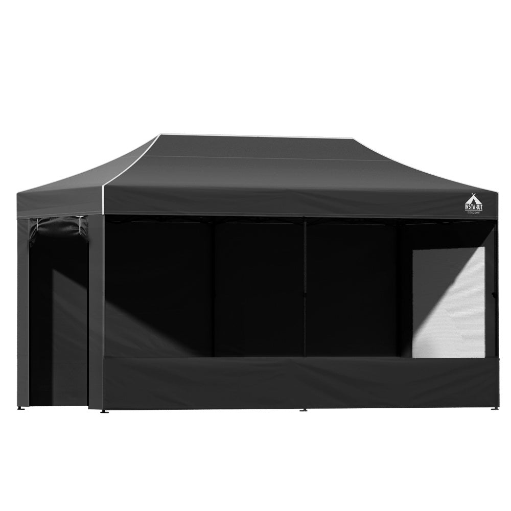 Gazebo Marquee 3x6m with Side Walls Kit Folding Outdoor Canopy Shade Tent - Black - Homecoze