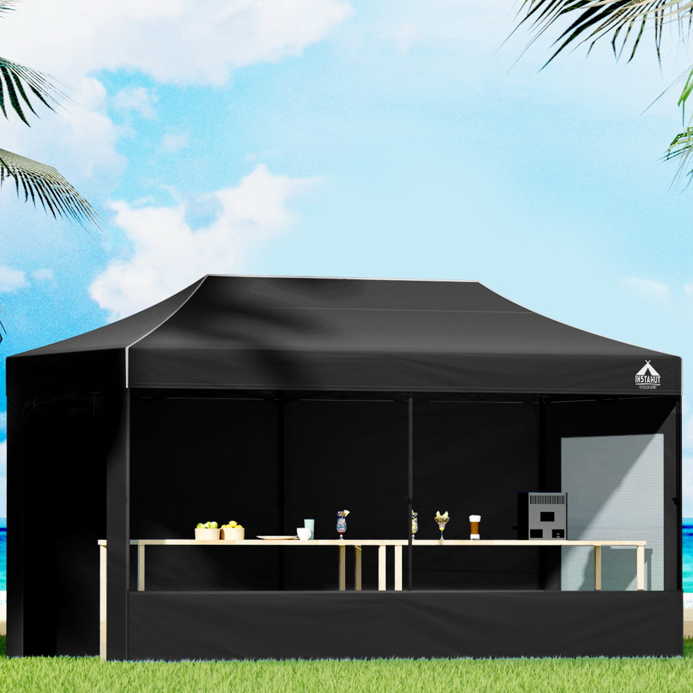 Gazebo Marquee 3x6m with Side Walls Kit Folding Outdoor Canopy Shade Tent - Black - Homecoze