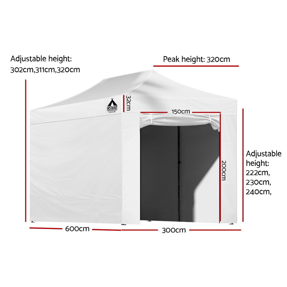 Gazebo Marquee 3x6m with Side Walls Kit Folding Outdoor Canopy Shade Tent - White - Homecoze
