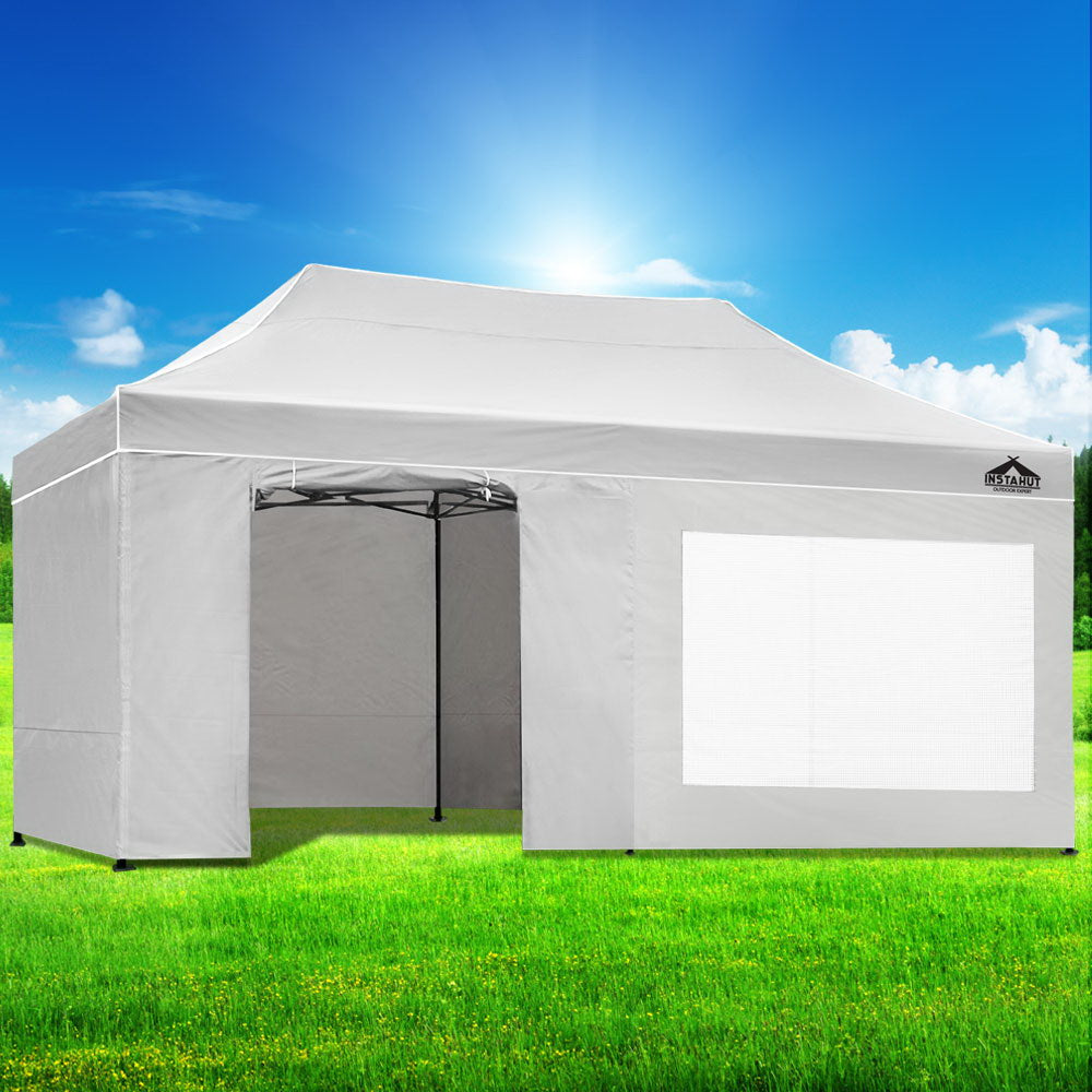 Gazebo Marquee 3x6m with Side Walls Kit Folding Outdoor Canopy Shade Tent - White - Homecoze