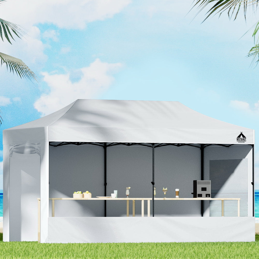Gazebo Marquee 3x6m with Side Walls Kit Folding Outdoor Canopy Shade Tent - White - Homecoze
