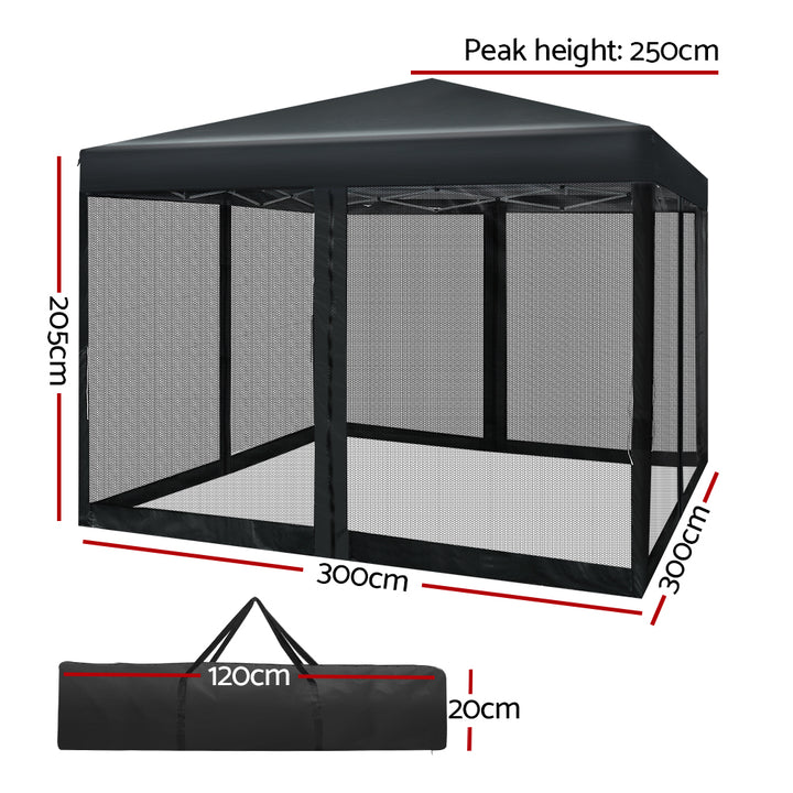 Gazebo Marquee 3x3m with Mesh Walls Folding Outdoor Canopy Shade Tent - Black