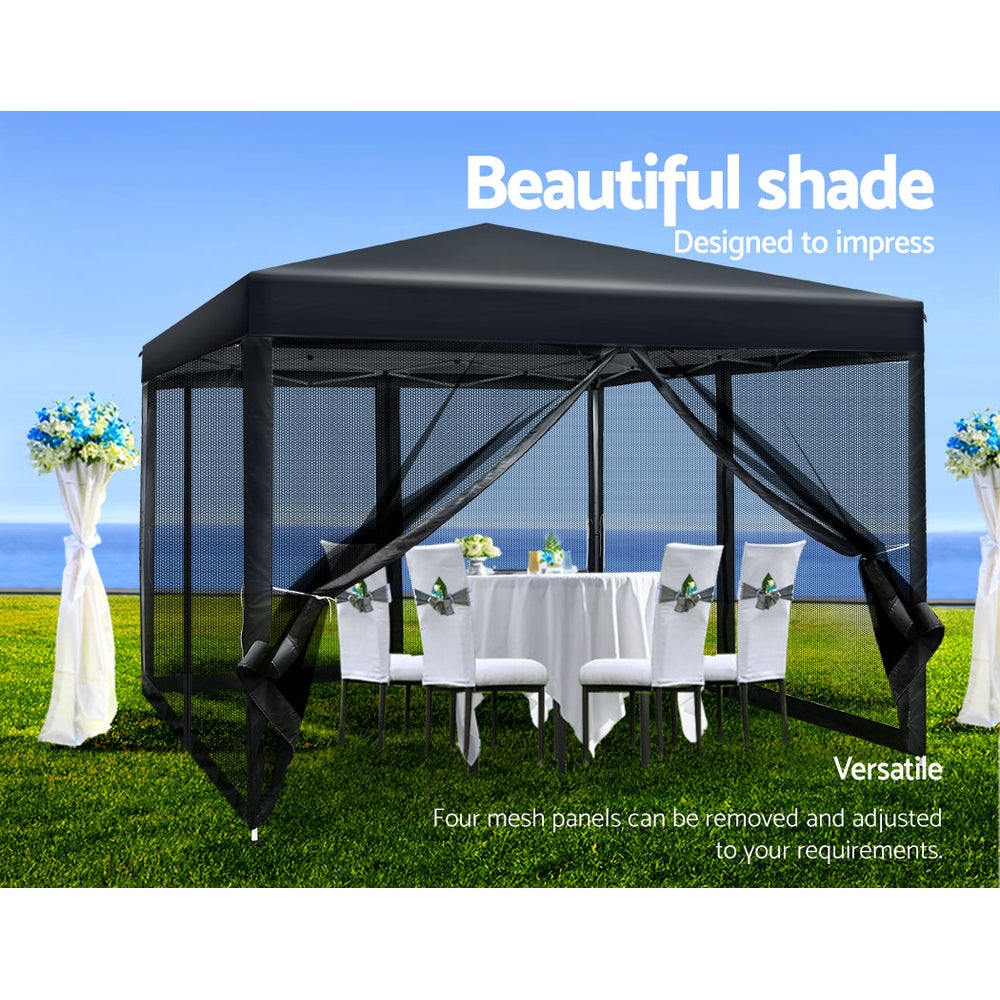 Gazebo Marquee 3x3m with Mesh Walls Folding Outdoor Canopy Shade Tent - Black - Homecoze
