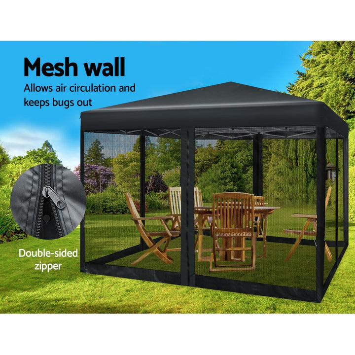 Gazebo Marquee 3x3m with Mesh Walls Folding Outdoor Canopy Shade Tent - Black