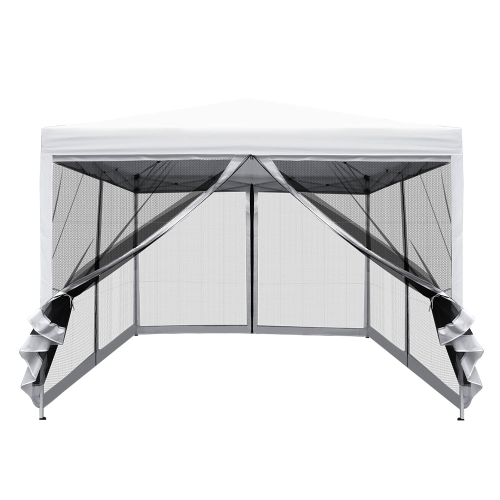 Gazebo Marquee 3x3m with Mesh Walls Folding Outdoor Canopy Shade Tent - White - Homecoze