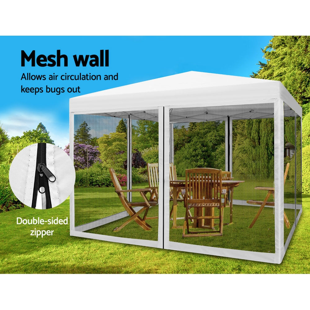 Gazebo Marquee 3x3m with Mesh Walls Folding Outdoor Canopy Shade Tent - White - Homecoze