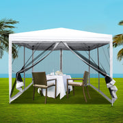 Gazebo Marquee 3x3m with Mesh Walls Folding Outdoor Canopy Shade Tent - White - Homecoze