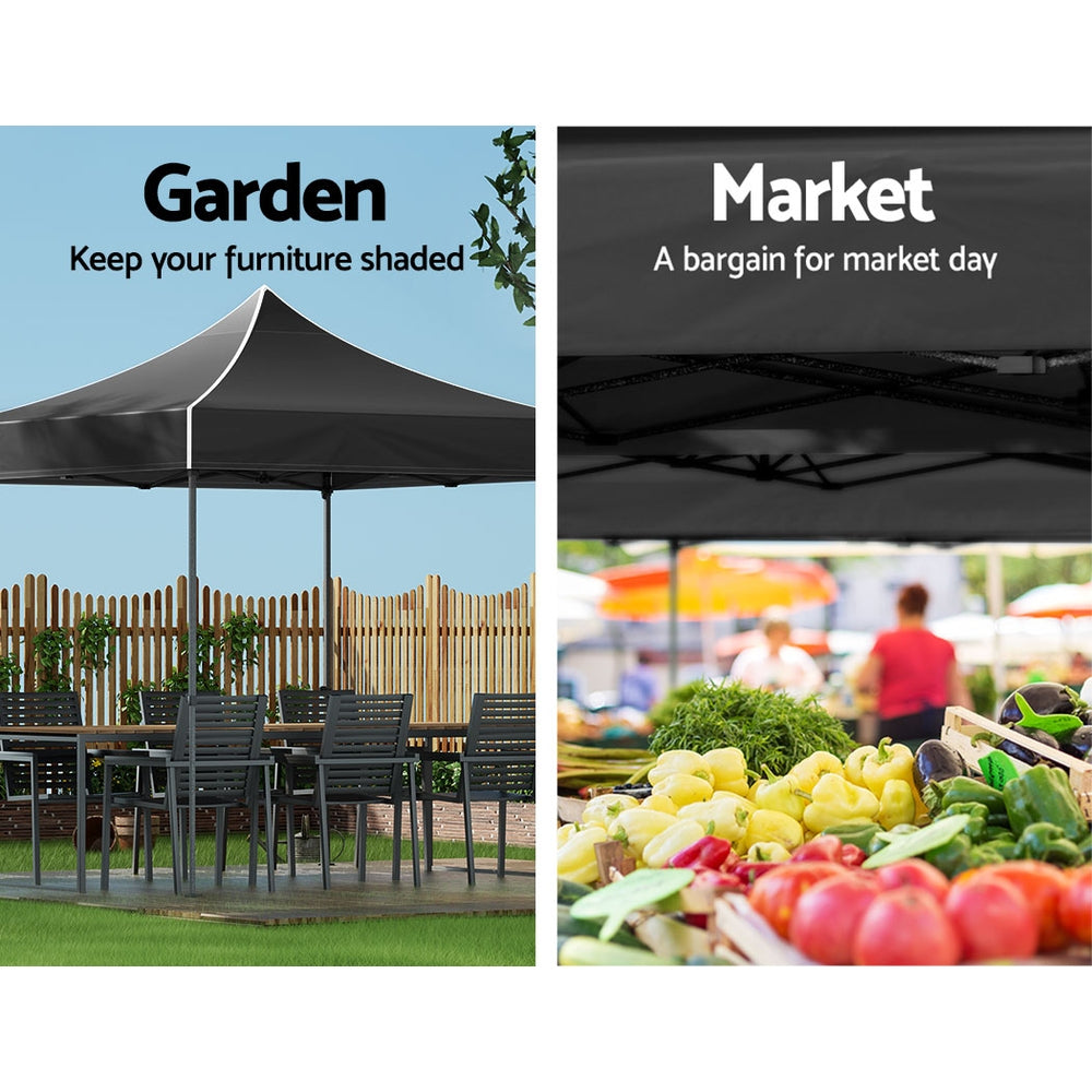 Gazebo Marquee 3x3m Folding Outdoor Canopy Shade Tent - Black - Homecoze