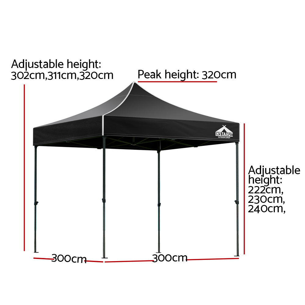 Gazebo Marquee 3x3m with Base Pods Folding Outdoor Canopy Shade Tent - Black - Homecoze