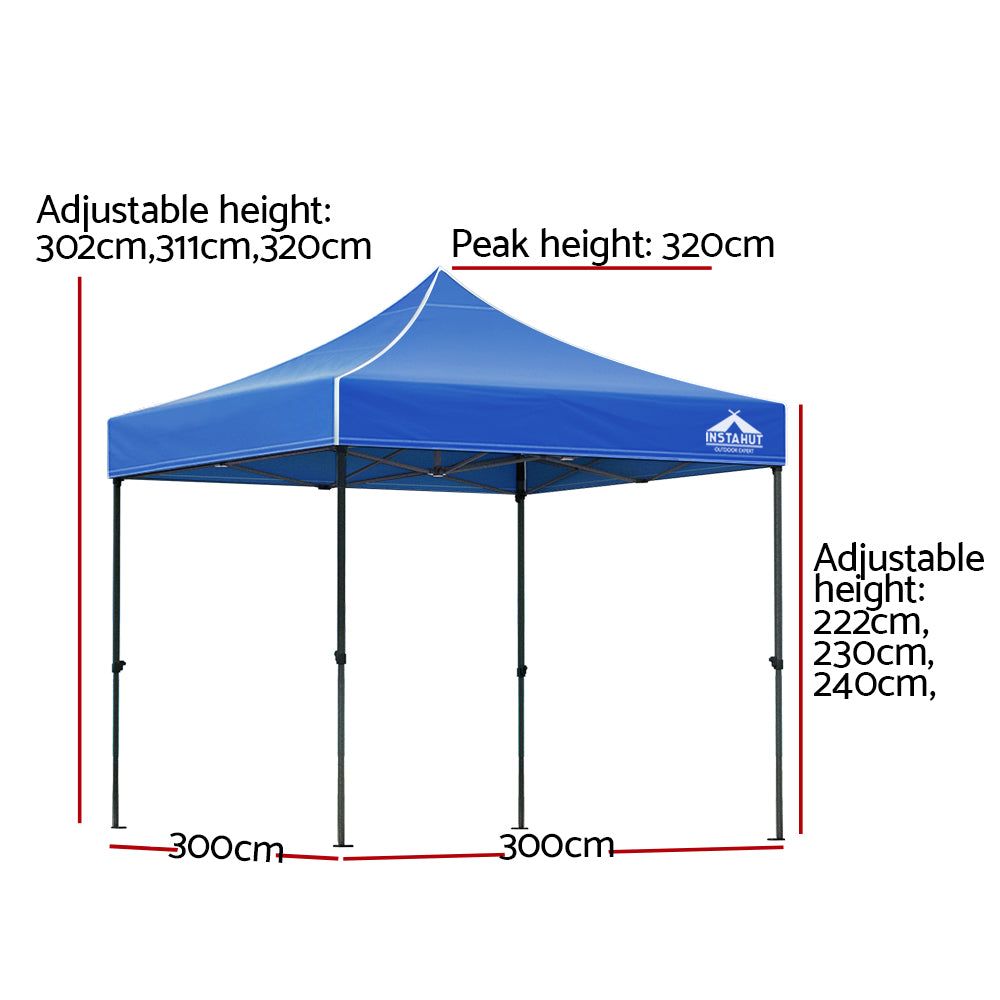 Gazebo Marquee 3x3m with Base Pods Folding Outdoor Canopy Shade Tent - Blue - Homecoze