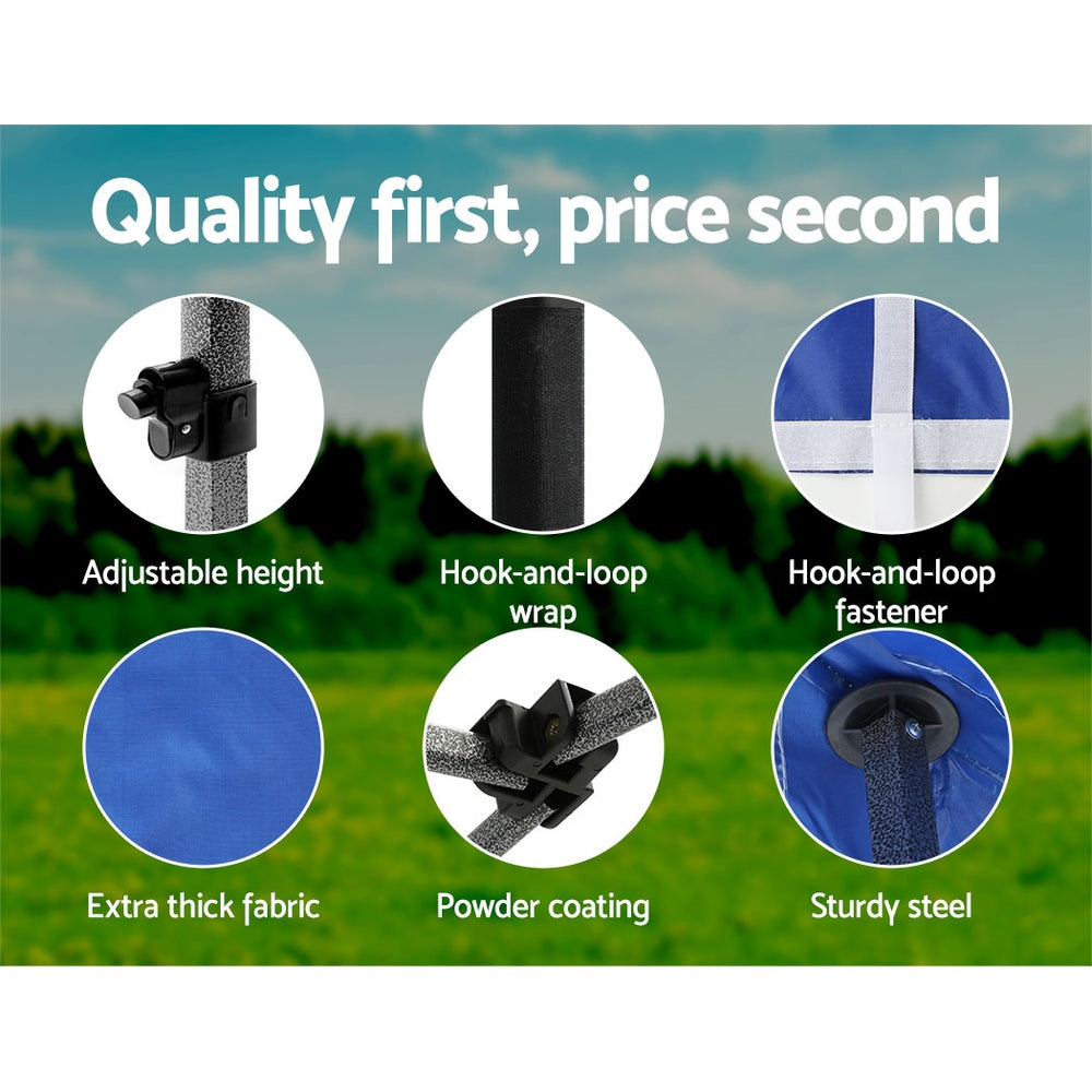 Gazebo Marquee 3x3m with Base Pods Folding Outdoor Canopy Shade Tent - Blue - Homecoze