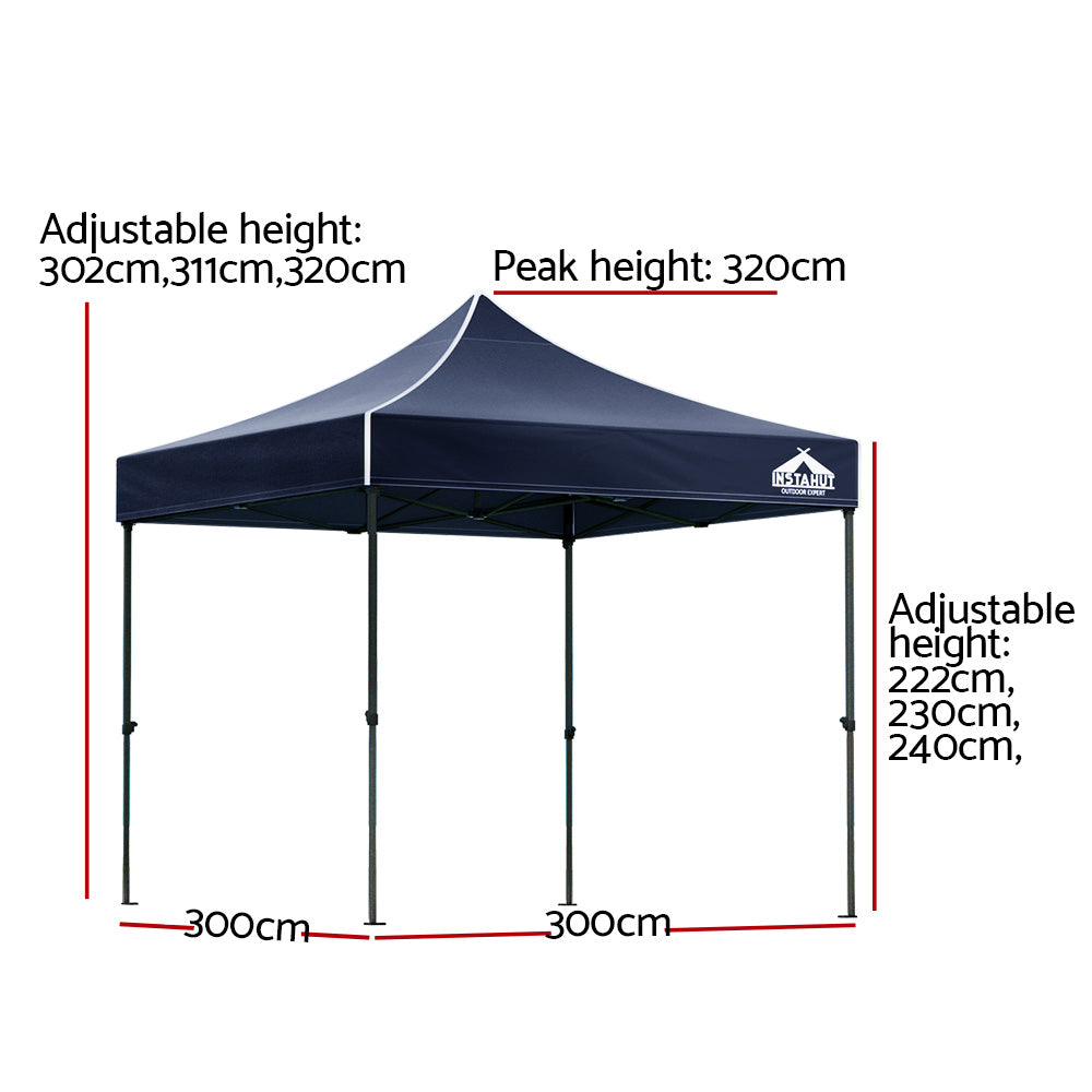 Gazebo Marquee 3x3m with Base Pods Folding Outdoor Canopy Shade Tent - Navy - Homecoze