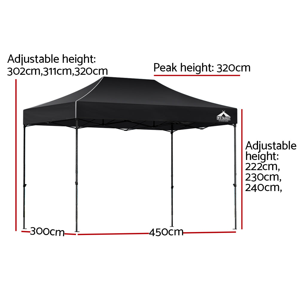Gazebo Marquee 3x4.5m Folding Outdoor Canopy Shade Tent - Black - Homecoze
