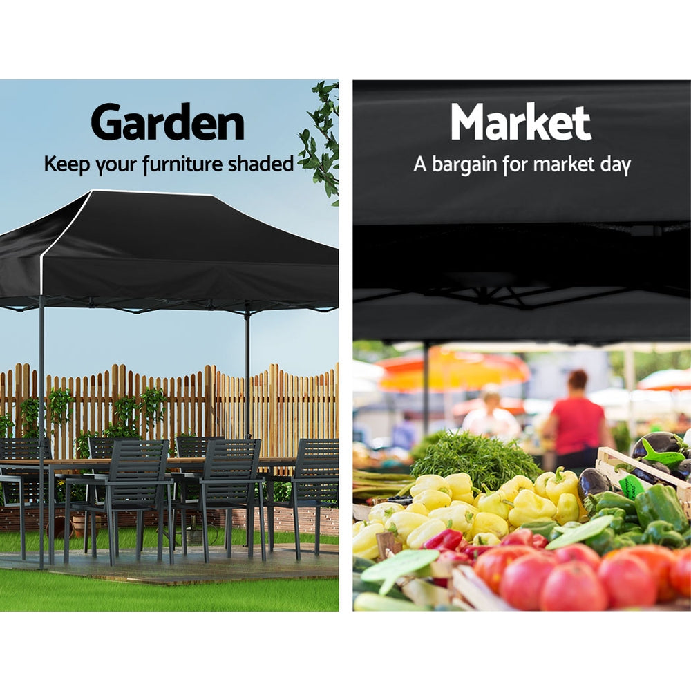 Gazebo Marquee 3x4.5m Folding Outdoor Canopy Shade Tent - Black - Homecoze