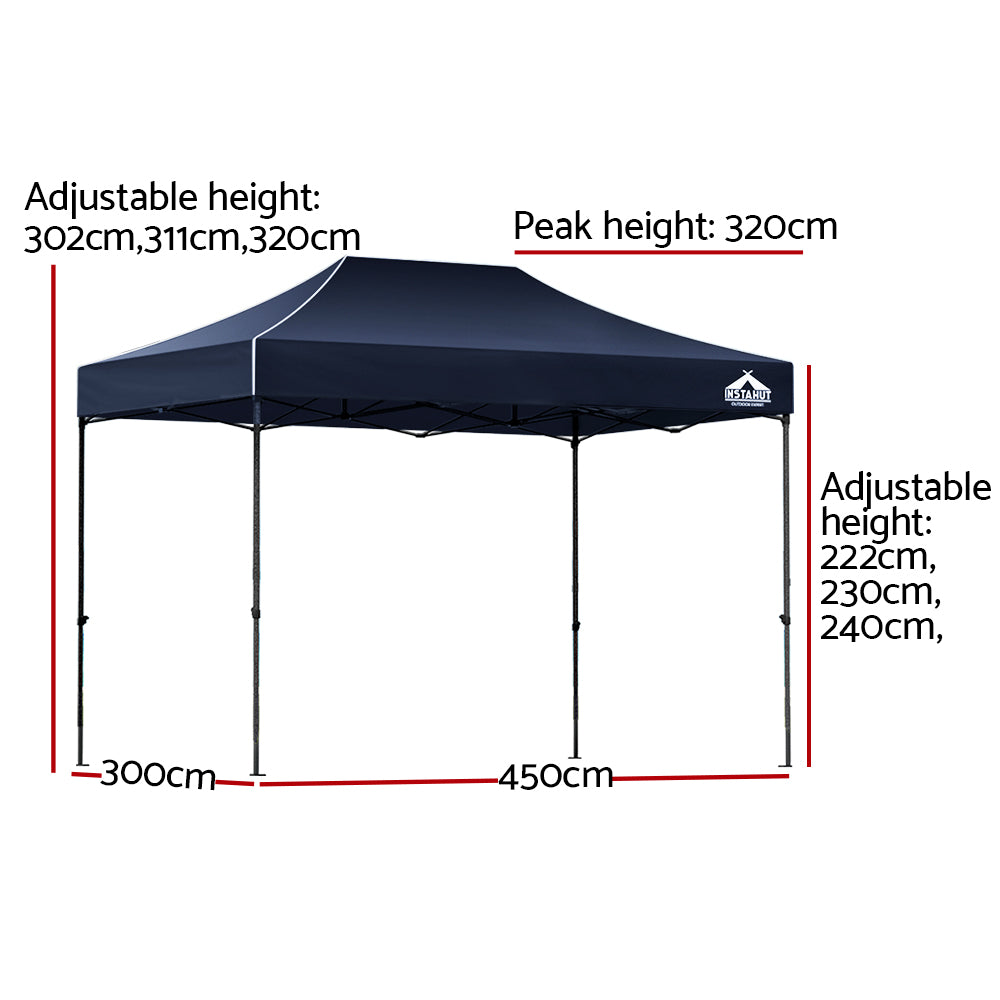 Gazebo Marquee 3x4.5m with Base Pods Folding Outdoor Canopy Shade Tent - Navy - Homecoze