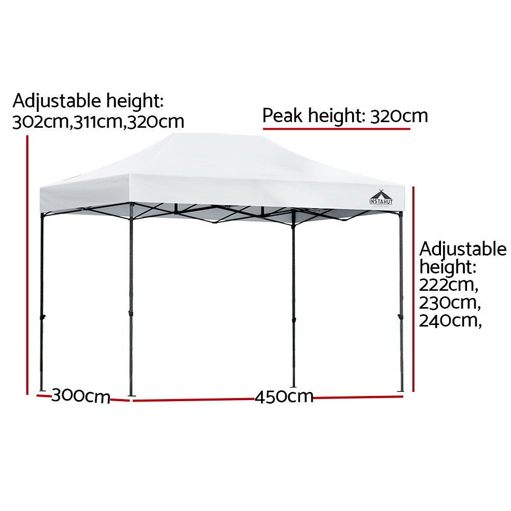 Gazebo Marquee 3x4.5m with Base Pods Folding Outdoor Canopy Shade Tent - White - Homecoze