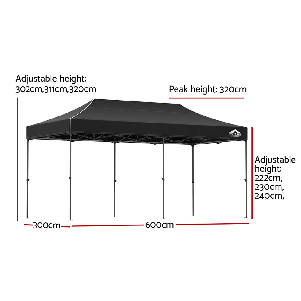 Gazebo Marquee 3x6m Folding Outdoor Canopy Shade Tent - Black - Homecoze