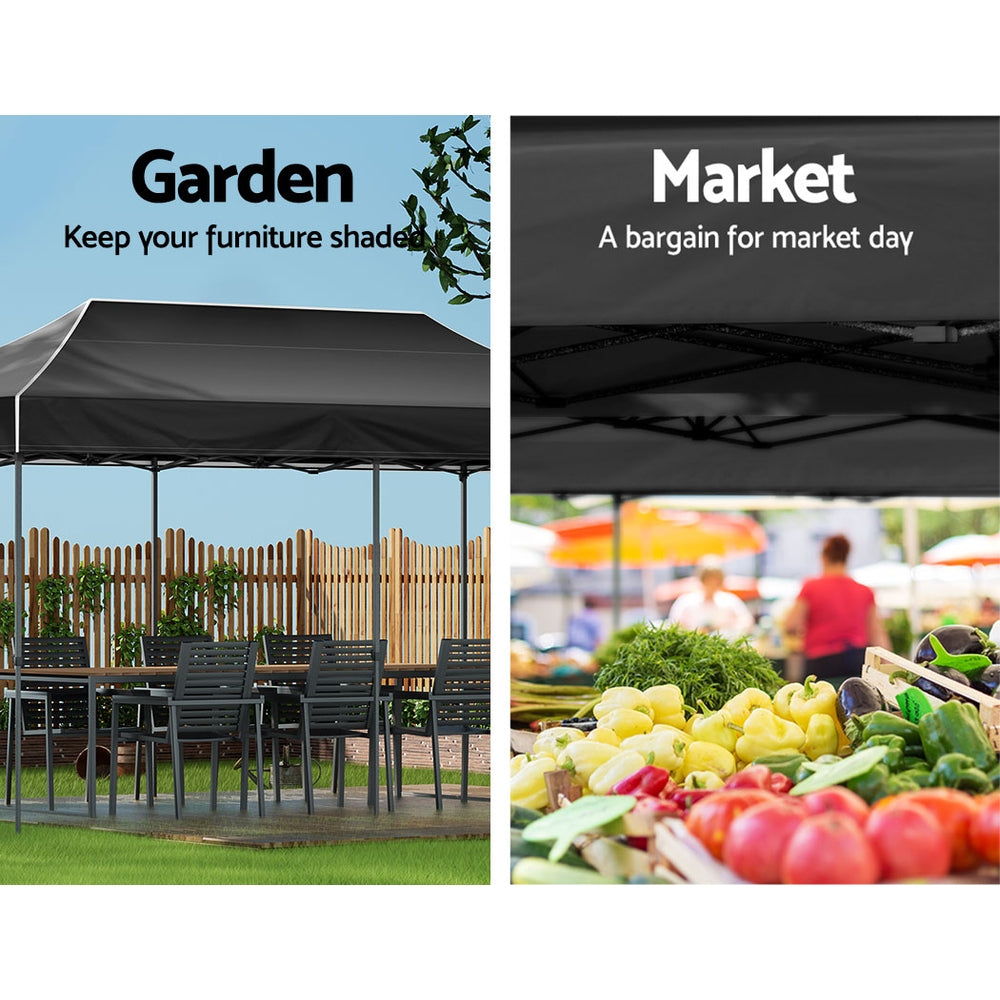 Gazebo Marquee 3x6m Folding Outdoor Canopy Shade Tent - Black - Homecoze