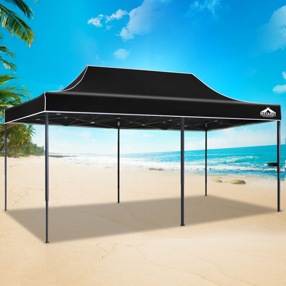 Gazebo Marquee 3x6m Folding Outdoor Canopy Shade Tent - Black - Homecoze