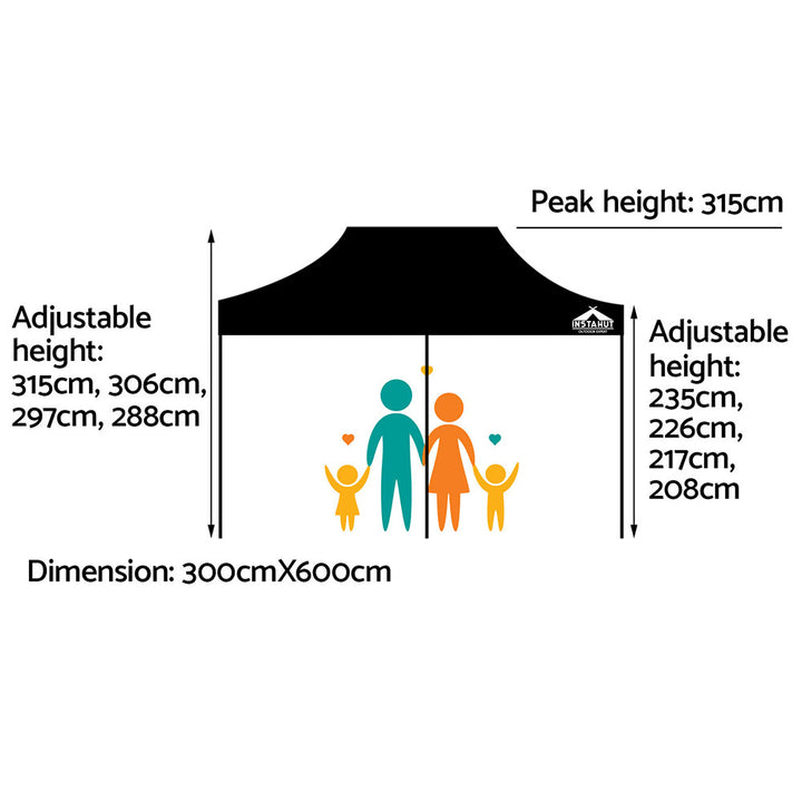 Gazebo Marquee 3x6m with Base Pods Folding Outdoor Canopy Shade Tent - Black