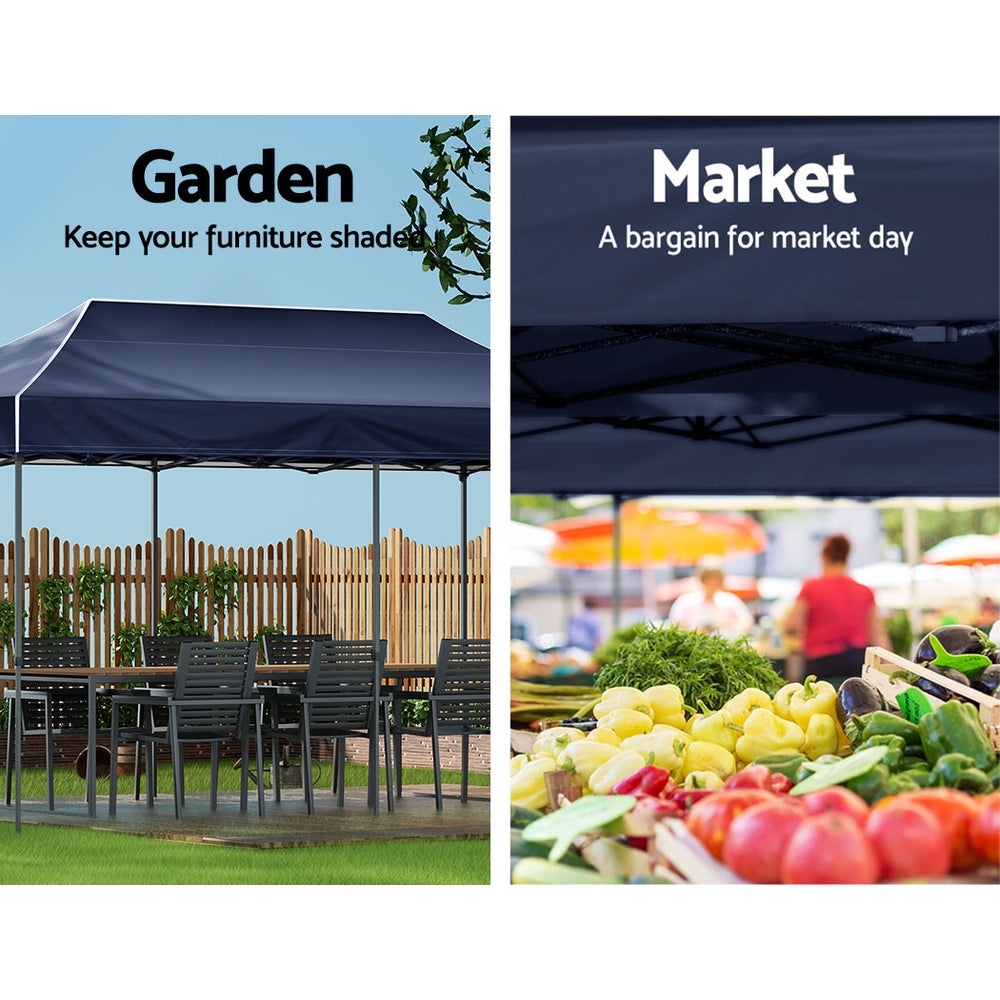 Gazebo Marquee 3x6m Folding Outdoor Canopy Shade Tent - Navy - Homecoze