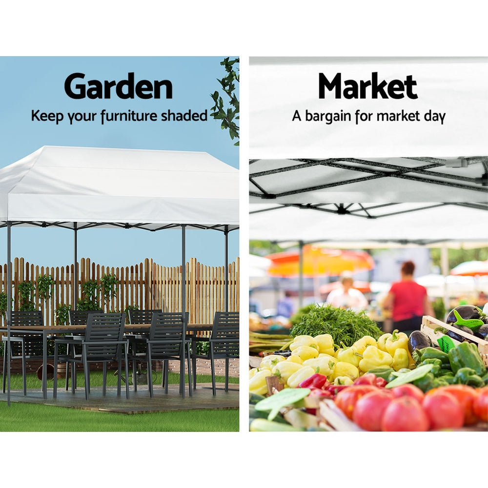 Gazebo Marquee 3x6m Folding Outdoor Canopy Shade Tent - White - Homecoze