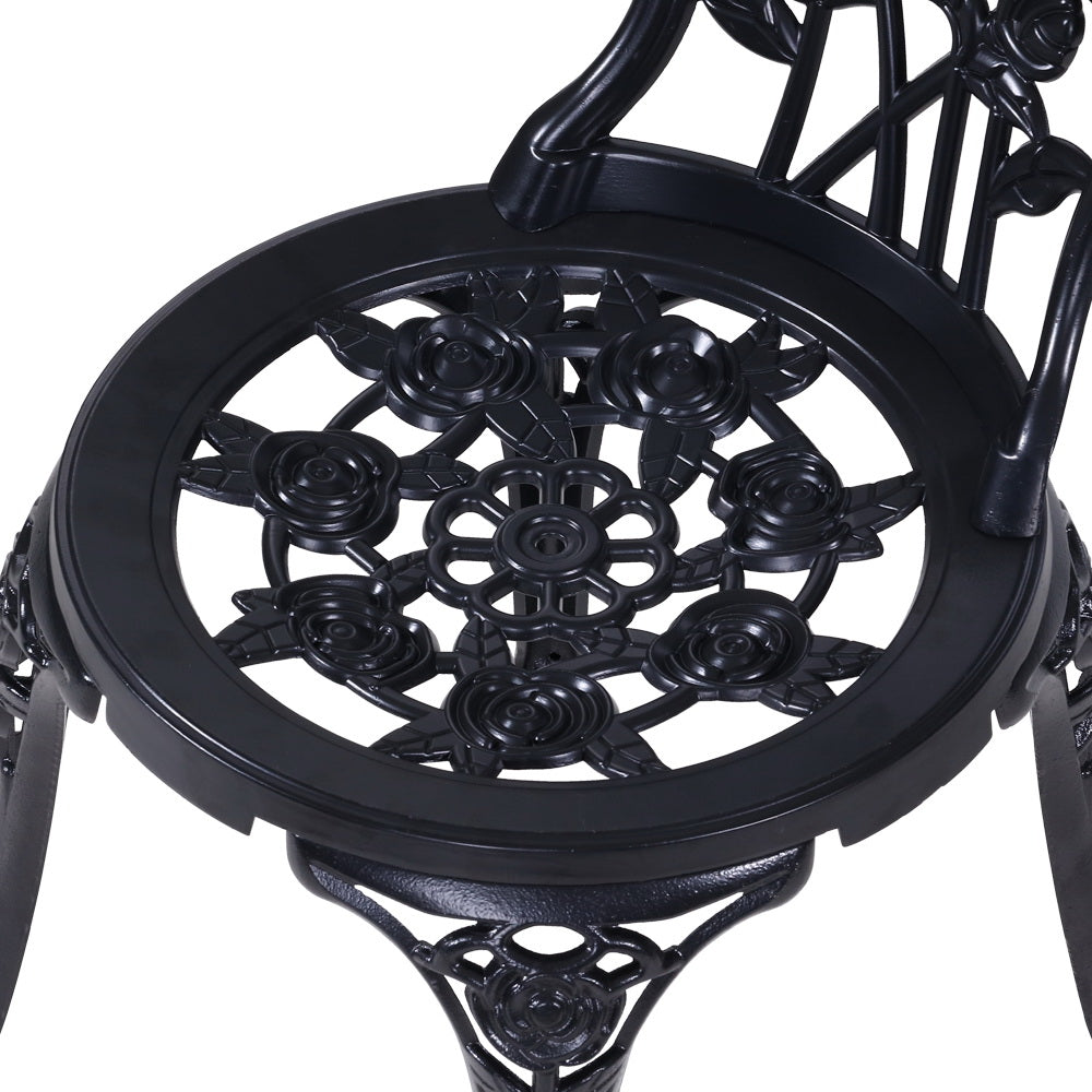 3 Piece Rose Pattern Metal Outdoor Bistro Set - Black - Homecoze