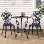 3 Piece Rose Pattern Metal Outdoor Bistro Set - Black - Homecoze