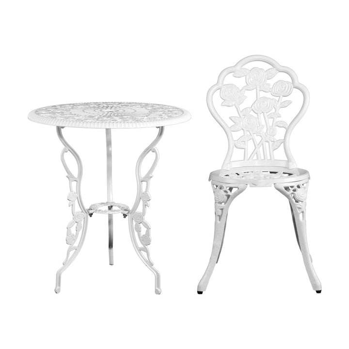 3 Piece Rose Pattern Metal Outdoor Bistro Set - White Homecoze