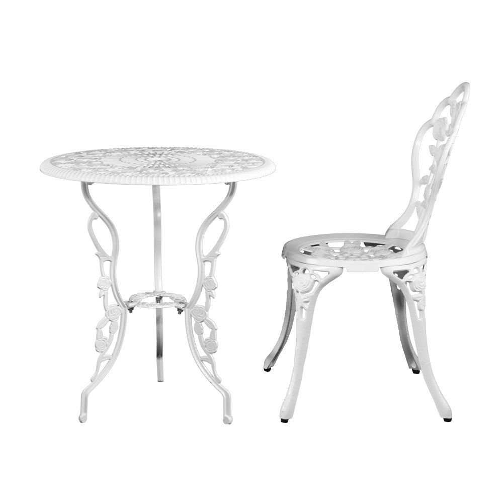 3 Piece Rose Pattern Metal Outdoor Bistro Set - White - Homecoze