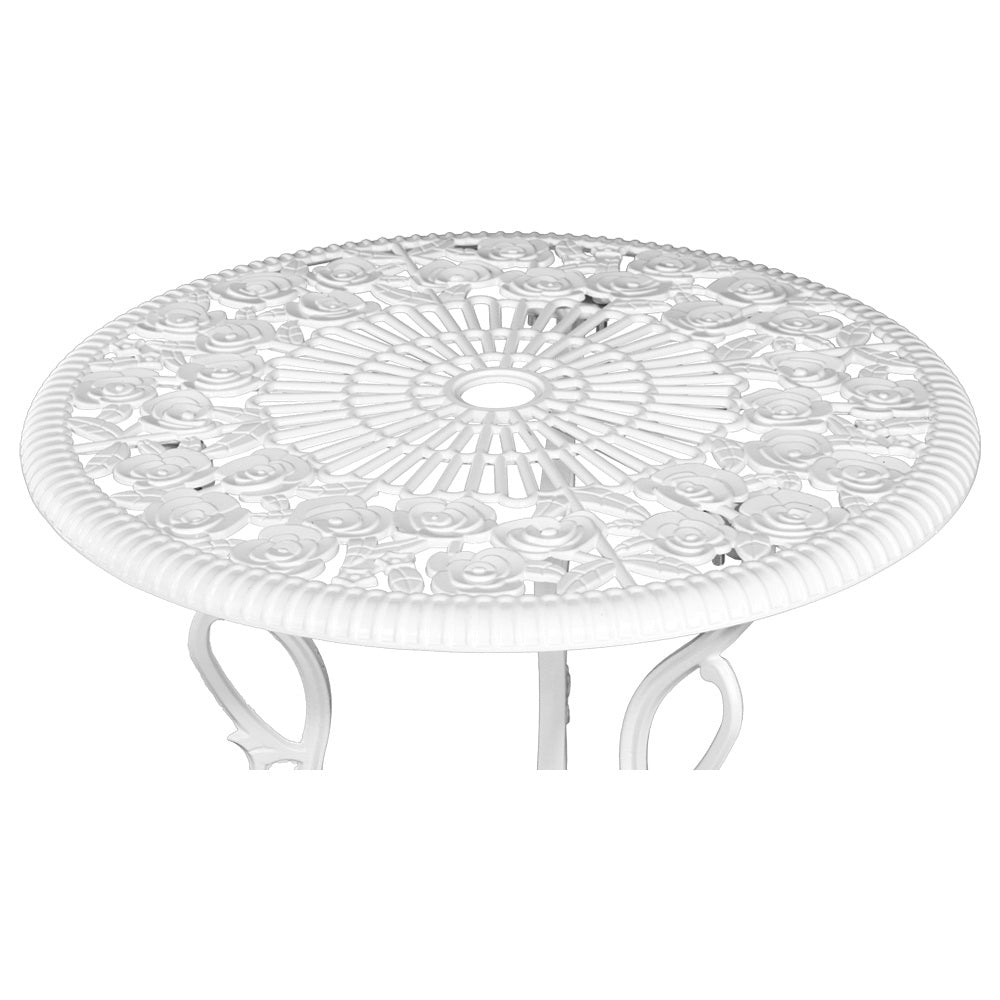 3 Piece Rose Pattern Metal Outdoor Bistro Set - White - Homecoze