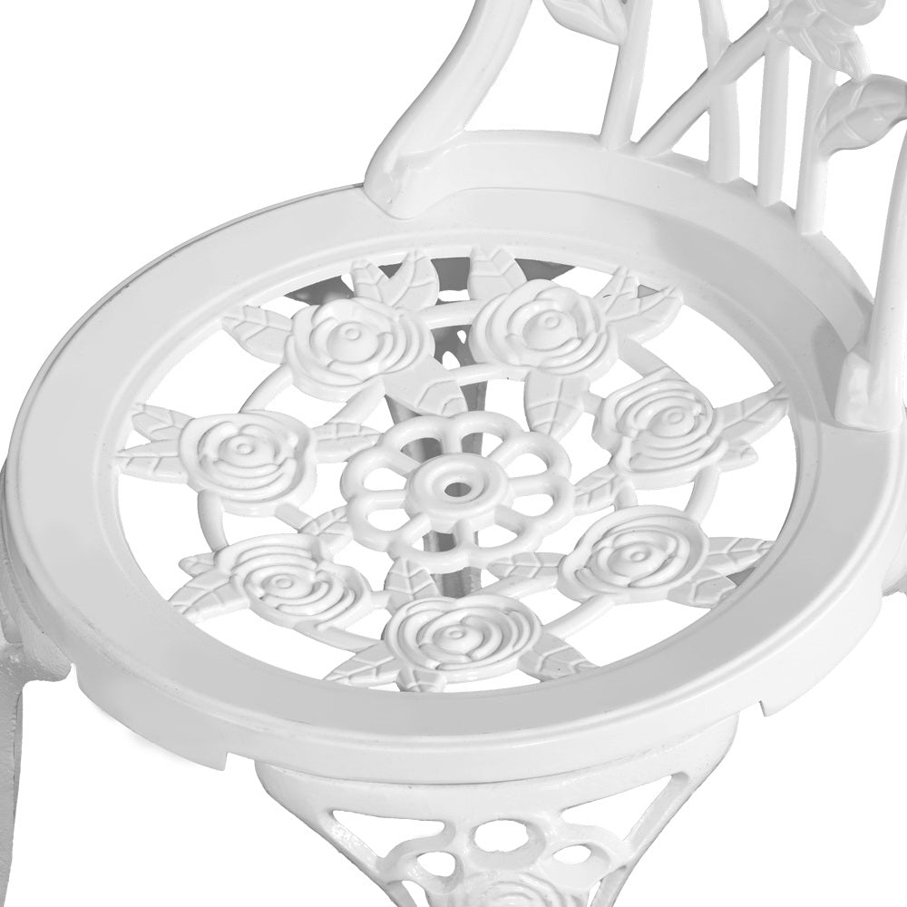 3 Piece Rose Pattern Metal Outdoor Bistro Set - White - Homecoze