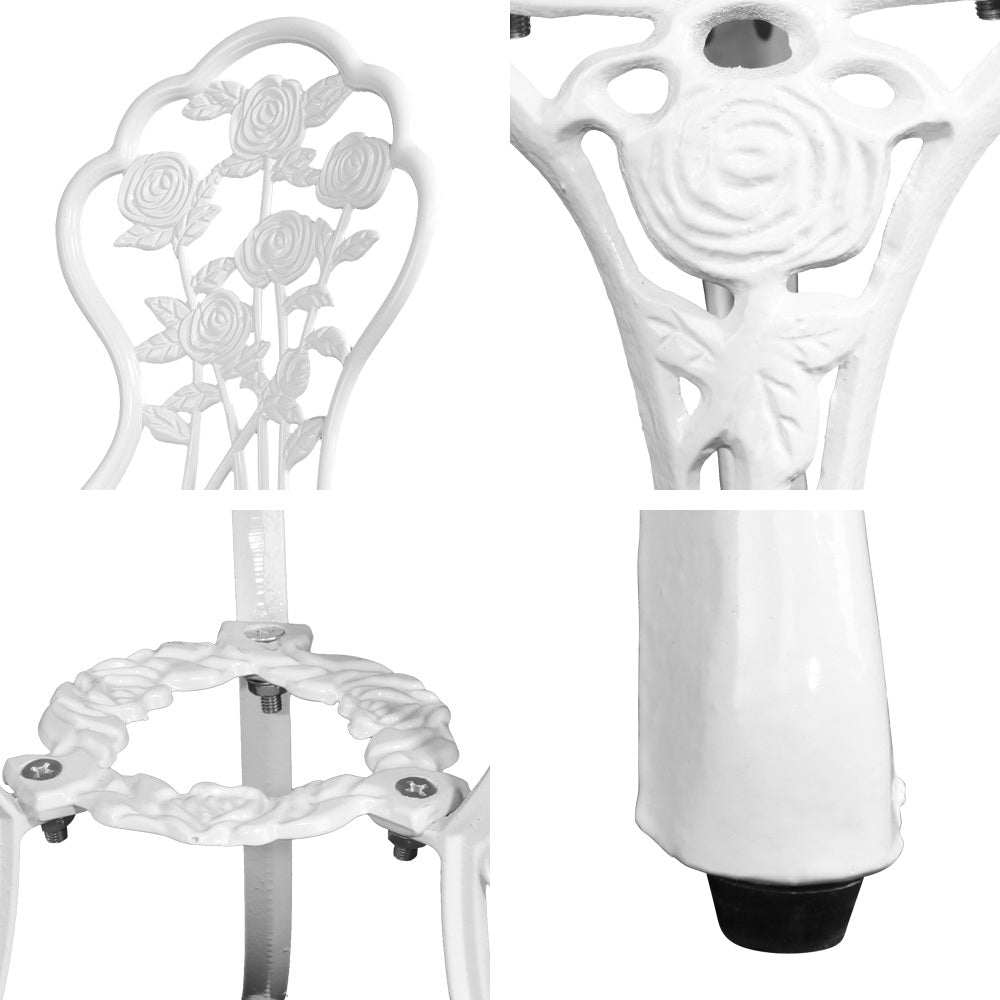 3 Piece Rose Pattern Metal Outdoor Bistro Set - White - Homecoze