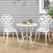 3 Piece Rose Pattern Metal Outdoor Bistro Set - White - Homecoze