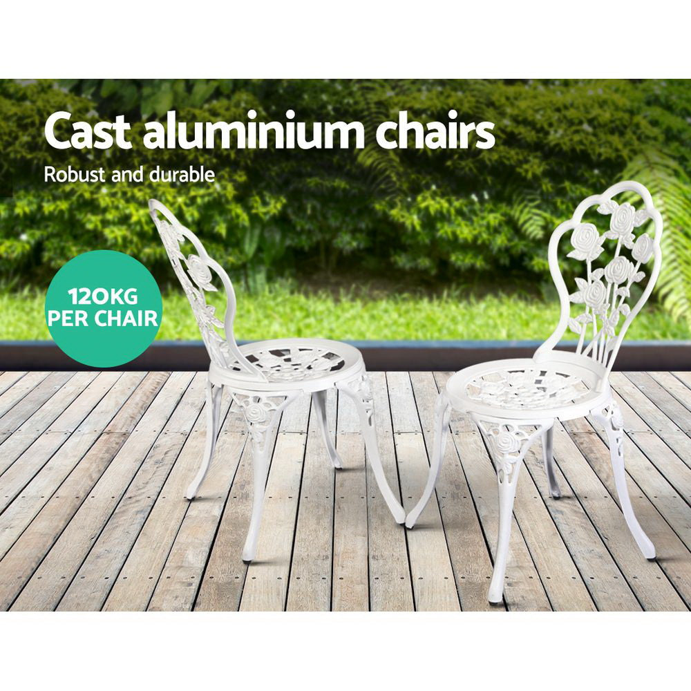 3 Piece Rose Pattern Metal Outdoor Bistro Set - White - Homecoze