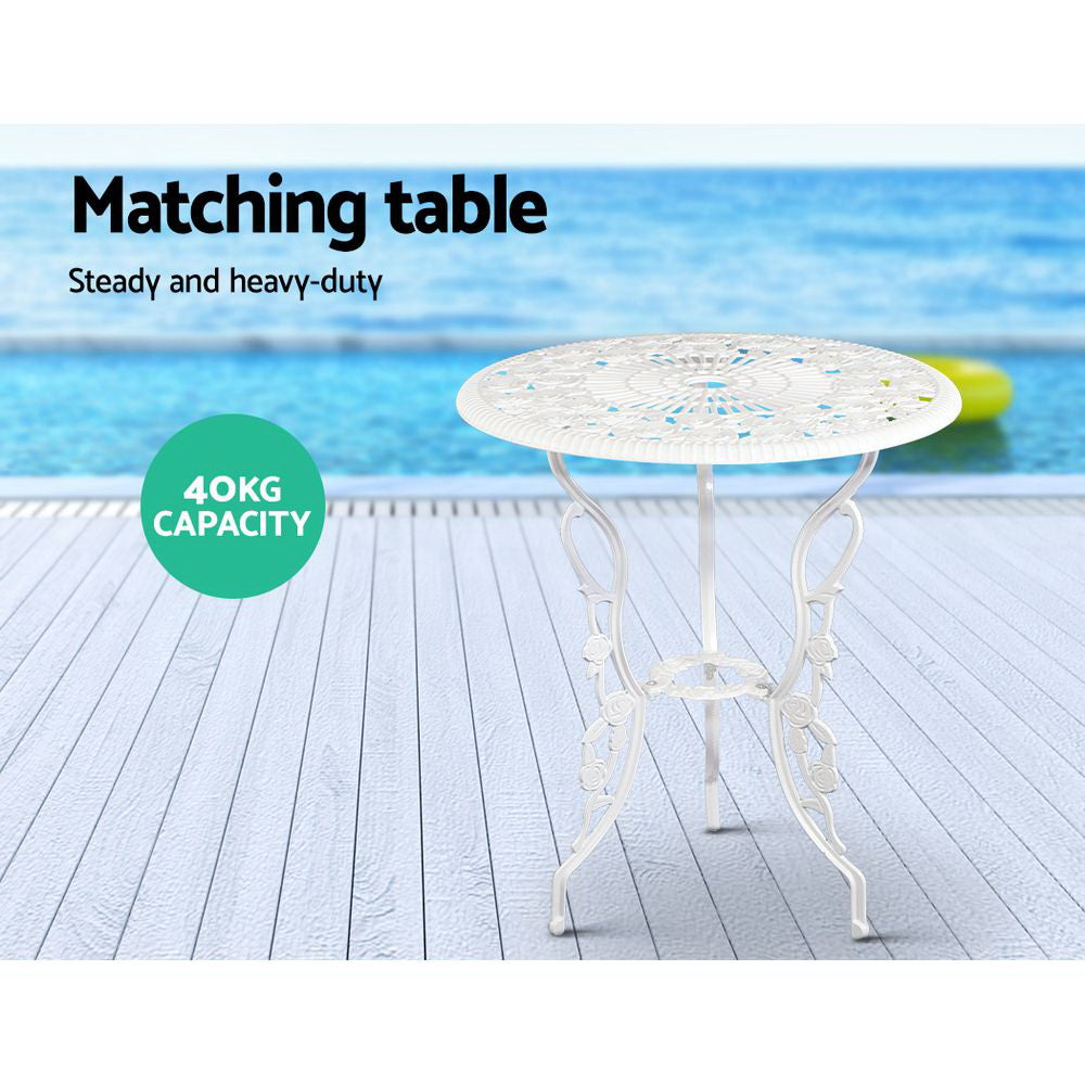 3 Piece Rose Pattern Metal Outdoor Bistro Set - White - Homecoze