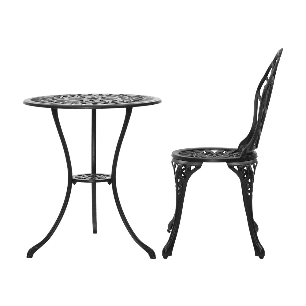3 Piece Floral Pattern Metal Outdoor Bistro Set - Black - Homecoze