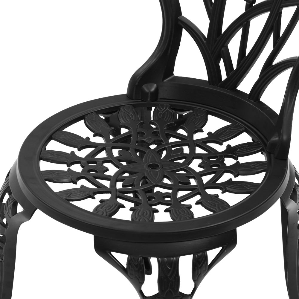 3 Piece Floral Pattern Metal Outdoor Bistro Set - Black - Homecoze