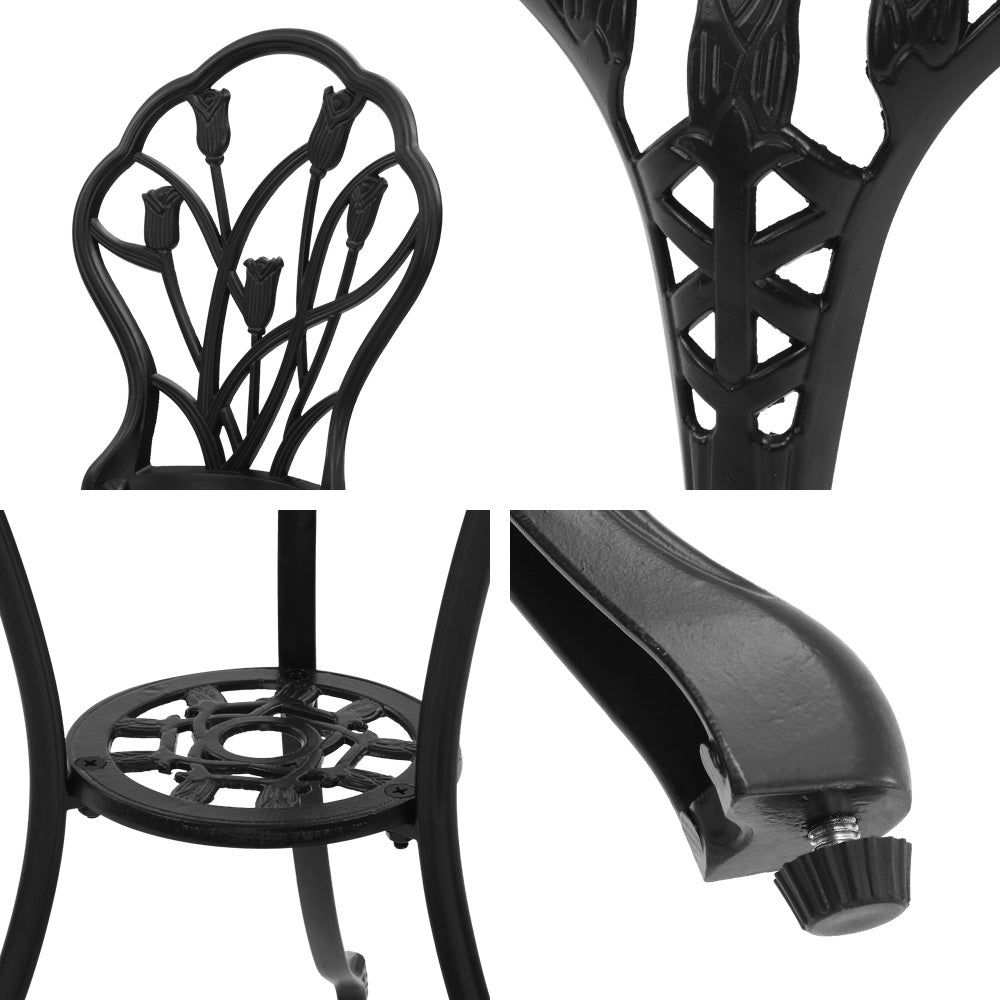3 Piece Floral Pattern Metal Outdoor Bistro Set - Black - Homecoze