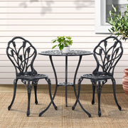 3 Piece Floral Pattern Metal Outdoor Bistro Set - Black - Homecoze