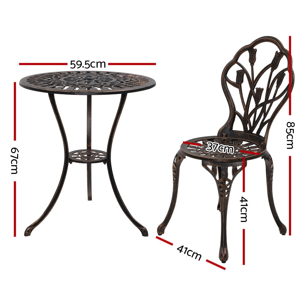 3 Piece Floral Pattern Metal Outdoor Bistro Set - Bronze - Homecoze