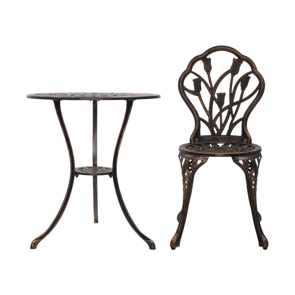 3 Piece Floral Pattern Metal Outdoor Bistro Set - Bronze - Homecoze