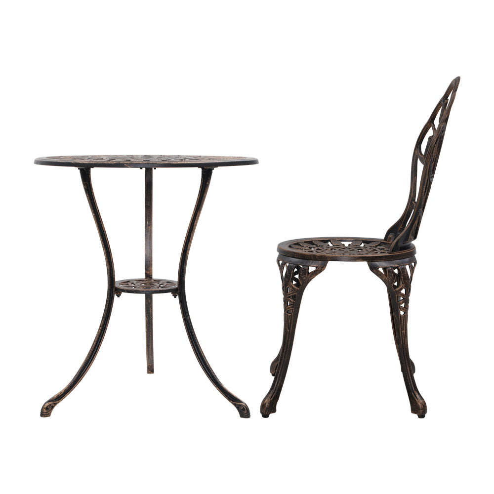 3 Piece Floral Pattern Metal Outdoor Bistro Set - Bronze - Homecoze