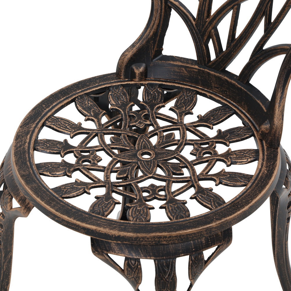 3 Piece Floral Pattern Metal Outdoor Bistro Set - Bronze - Homecoze