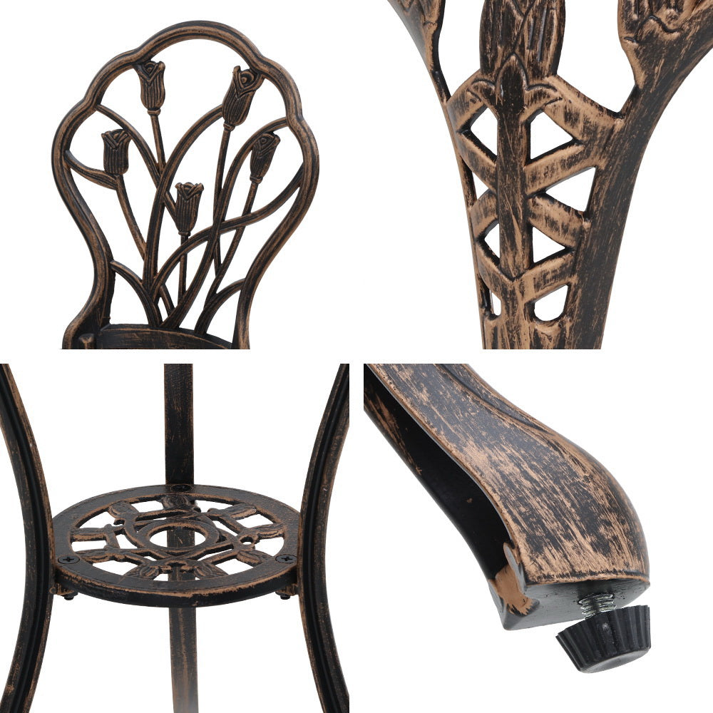 3 Piece Floral Pattern Metal Outdoor Bistro Set - Bronze - Homecoze