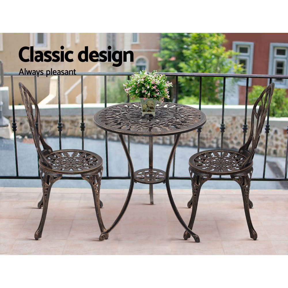 3 Piece Floral Pattern Metal Outdoor Bistro Set - Bronze - Homecoze