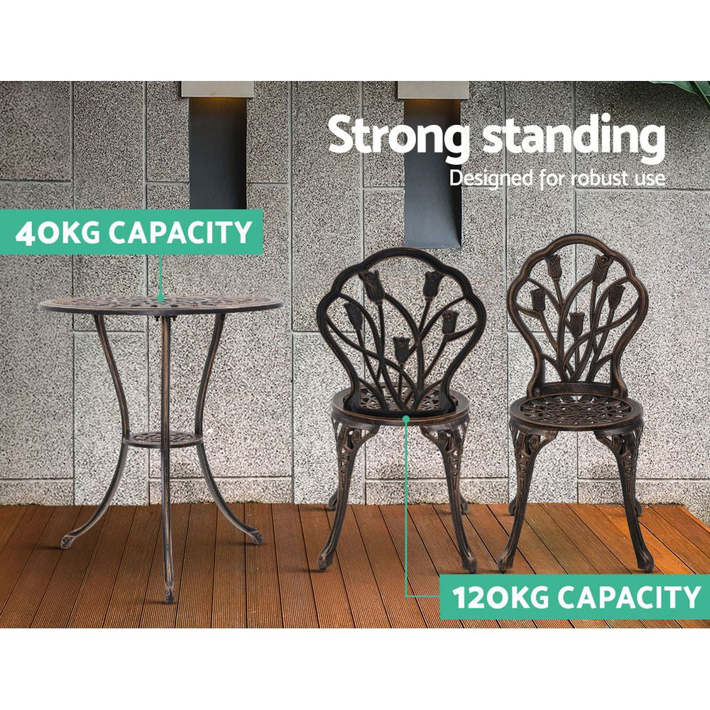 3 Piece Floral Pattern Metal Outdoor Bistro Set - Bronze - Homecoze