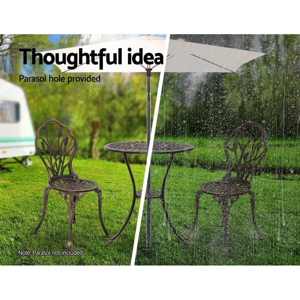 3 Piece Floral Pattern Metal Outdoor Bistro Set - Bronze - Homecoze