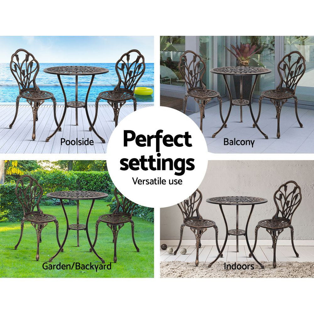 3 Piece Floral Pattern Metal Outdoor Bistro Set - Bronze - Homecoze
